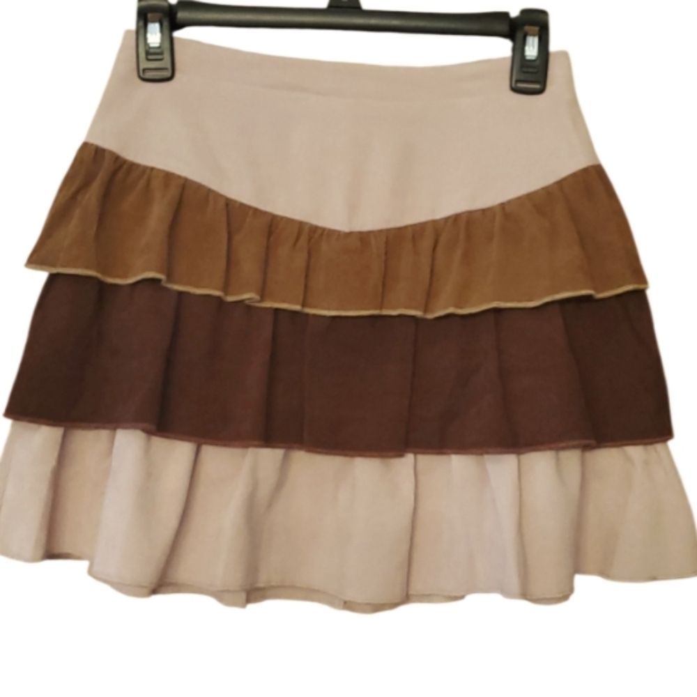 Alya Francescas Women's Tiered Corduroy Skirt in Pink, Brown, &‎ Burgundy Size S